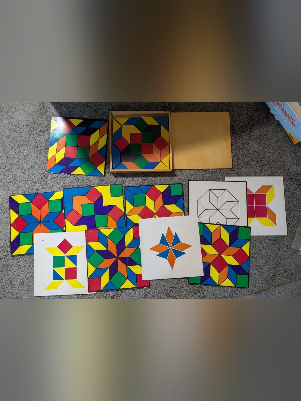 Vintage 1980s Wooden Mosaic Block Set Complete w/ Design Cards Collectible